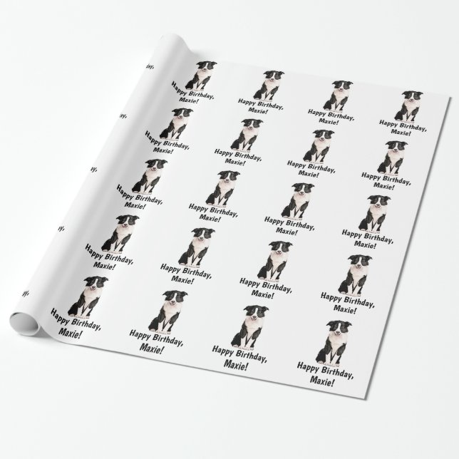 Border Collie Puppy Name Customizable Wrapping Paper (Unrolled)