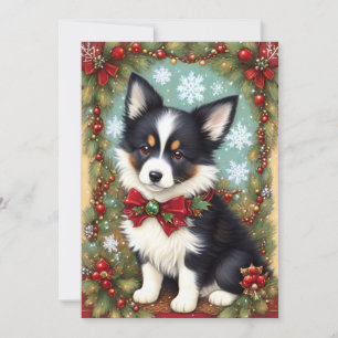 Border Collie Puppy Retro Vintage Christmas Holiday Card