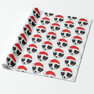 Border Collie Puppy Santa Hat Wrapping Paper