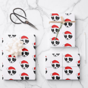 Border Collie Puppy Santa Hat Wrapping Paper Sheets