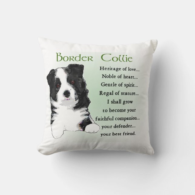 Border Collie Puppy Throw Pillow (Front)