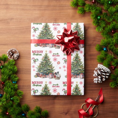 Border Collie Puppy Under the Christmas Tree Wrapping Paper