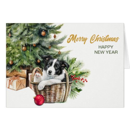 Border Collie Puppy Wicker Basket Christmas