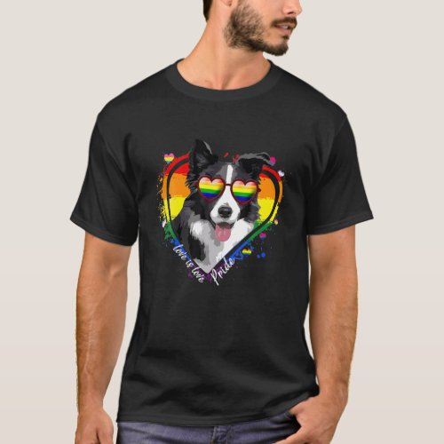 Border Collie Rainbow Heart Gay Pride LGBT Dog T_Shirt