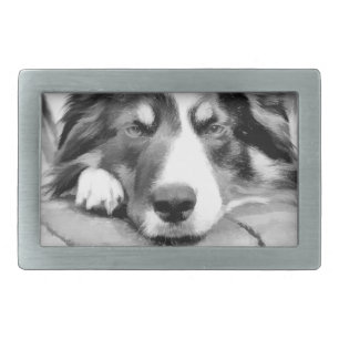 BORDER COLLIE RECTANGULAR BELT BUCKLE