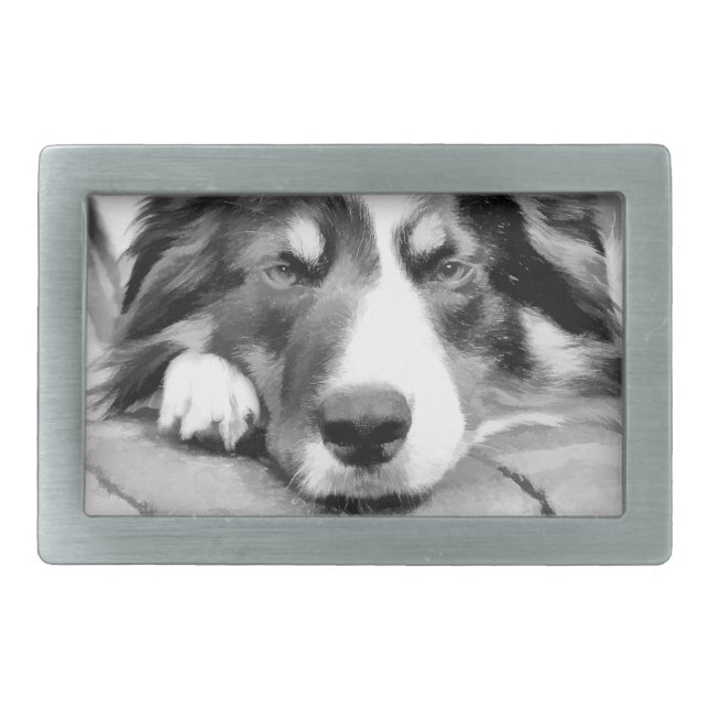 BORDER COLLIE RECTANGULAR BELT BUCKLE (Front)