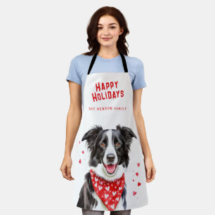 Border Collie Red Heart Bandana Christmas Apron