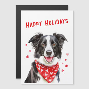 Border Collie Red Heart Bandana Christmas Card
