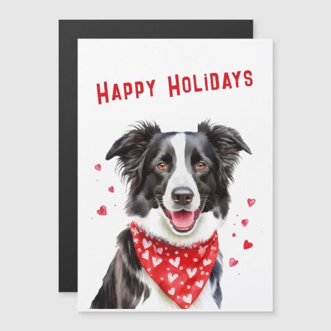 Border Collie Red Heart Bandana Christmas Card (Front/Back)
