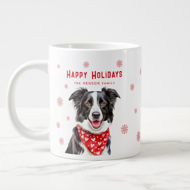 Border Collie Red Heart Bandana Christmas  Giant Coffee Mug (Left)