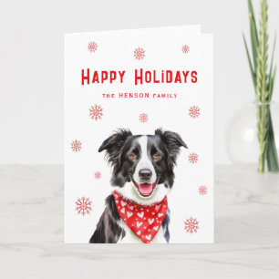 Border Collie Red Heart Bandana Christmas Holiday Card