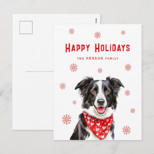 Border Collie Red Heart Bandana Christmas Holiday Postcard