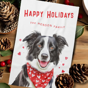 Border Collie Red Heart Bandana Christmas Kitchen Towel