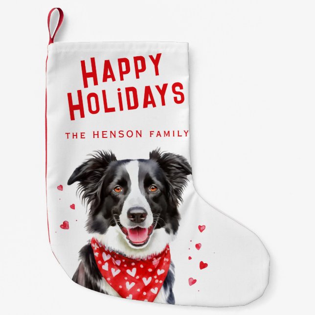 Border Collie Red Heart Bandana Christmas  Small Christmas Stocking (Front)