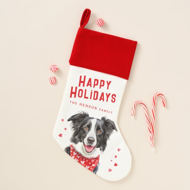 Border Collie Red Heart Bandana  Christmas Stocking (Front)