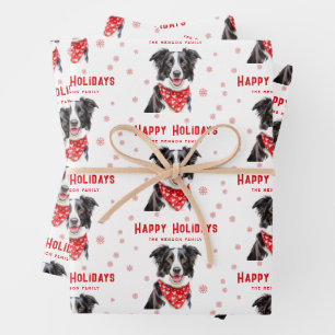 Border Collie Red Heart Bandana Christmas Wrapping Paper Sheets