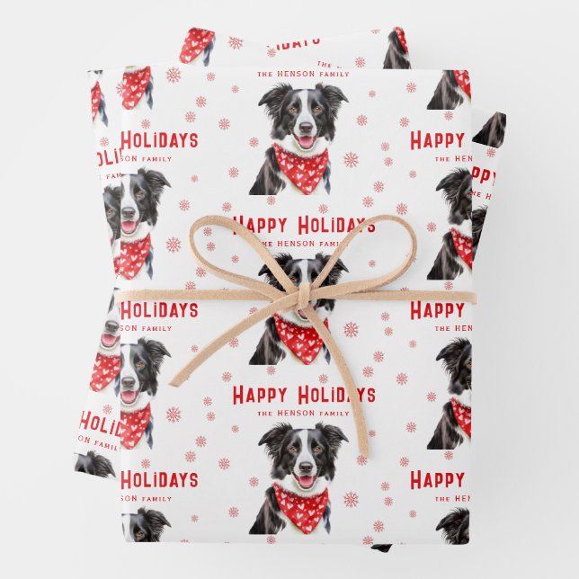 Border Collie Red Heart Bandana Christmas  Wrapping Paper Sheets (In situ)