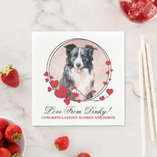 Border Collie Red Heart Wreath Dog Photo Napkins