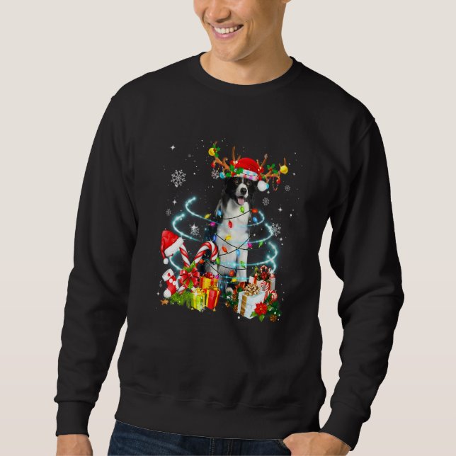 Border Collie Reindeer Christmas Tree Lights Pajam Sweatshirt (Front)