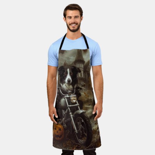 Border Collie Riding Motorcycle Halloween Scary Apron