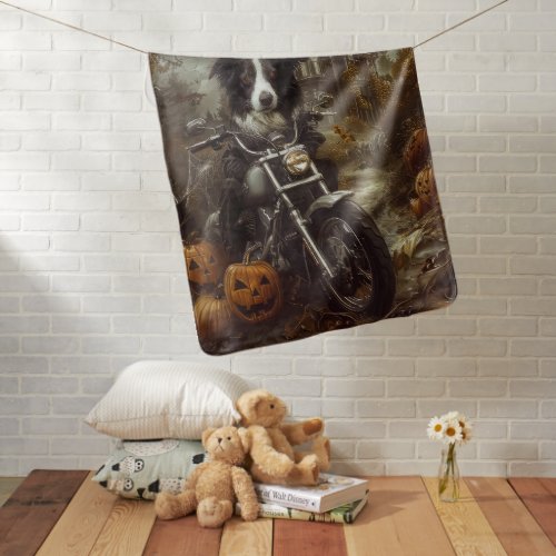 Border Collie Riding Motorcycle Halloween Scary Baby Blanket