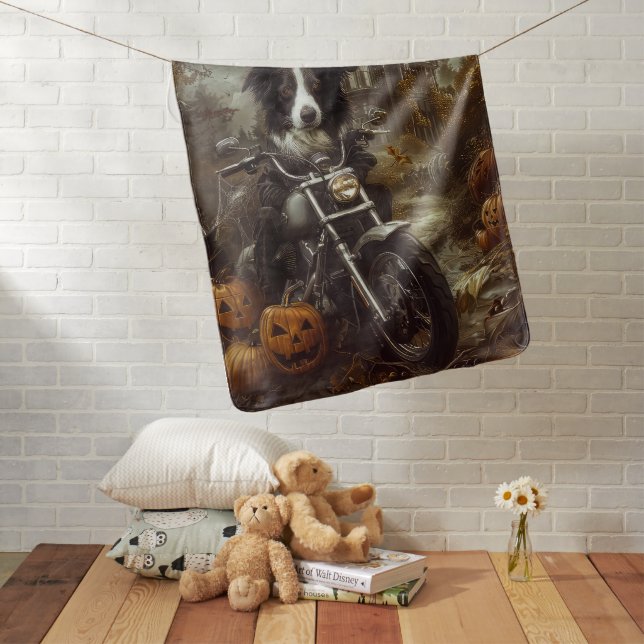 Border Collie Riding Motorcycle Halloween Scary Baby Blanket (In Situ)