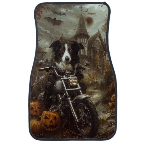 Border Collie Riding Motorcycle Halloween Scary Car Floor Mat