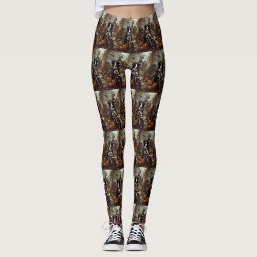 Border Collie Riding Motorcycle Halloween Scary Leggings