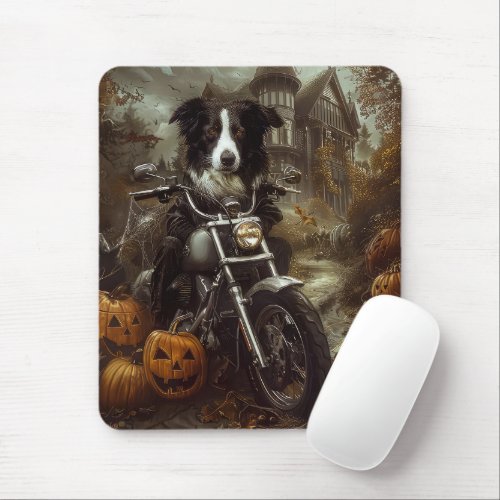 Border Collie Riding Motorcycle Halloween Scary Mouse Pad