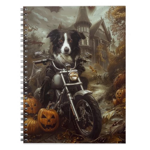 Border Collie Riding Motorcycle Halloween Scary Notebook