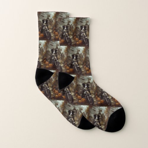 Border Collie Riding Motorcycle Halloween Scary Socks