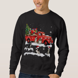 Border Collie Riding Red Truck Merry Christmas X-m Sweatshirt
