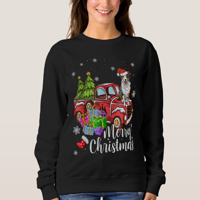 Border Collie Riding Red Truck Xmas Merry Christma Sweatshirt (Front)