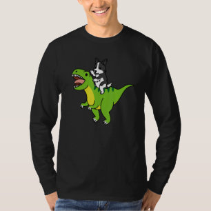 Border Collie Riding Rex Dinosaur Dog T-Shirt