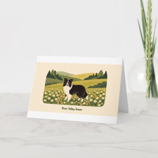 Border Collie River Valley Green Greeting Card