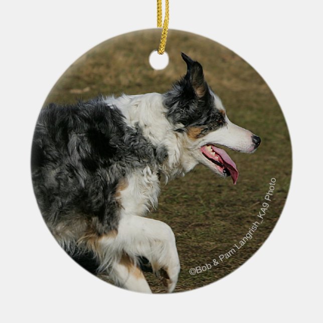 Border Collie Running 1 Ceramic Ornament (Front)