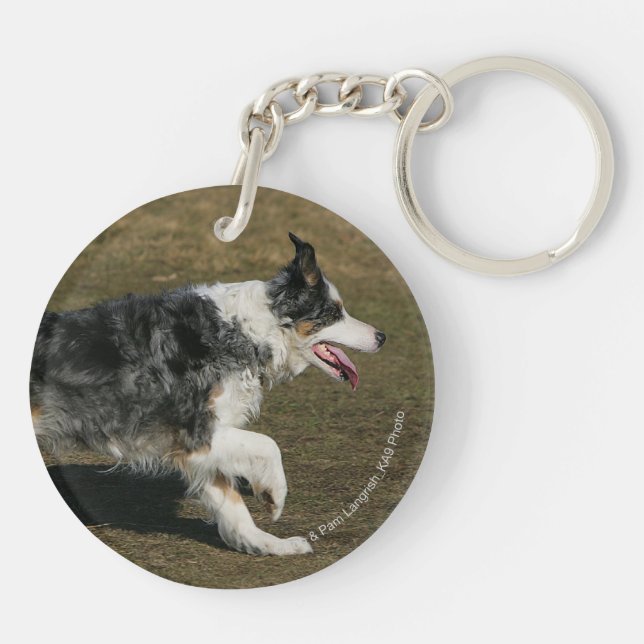 Border Collie Running 1 Keychain (Back)