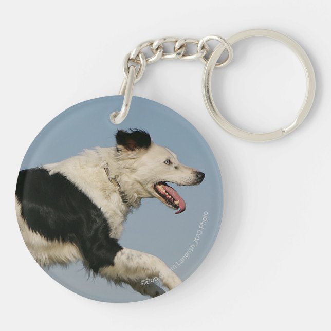 Border Collie Running 2 Keychain (Back)