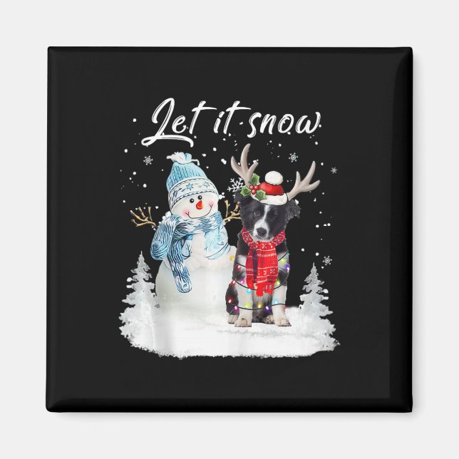 Border Collie Santa Dog Christmas Snowman Xmas Paj Magnet (Front)