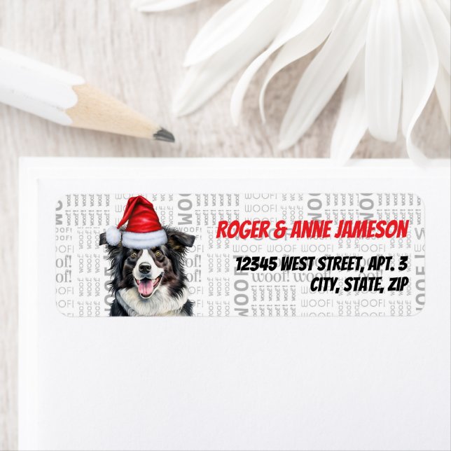 Border Collie Santa Dog Holiday Return Address Label (Insitu)
