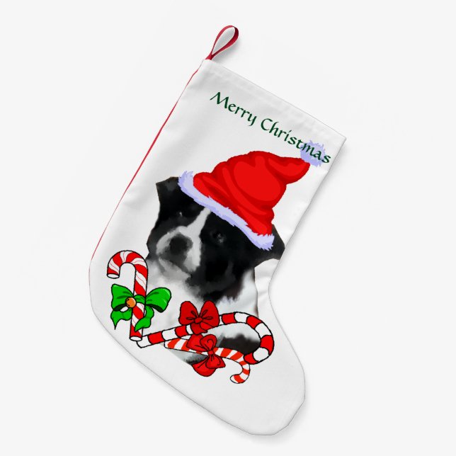 Border Collie Santa Hat Christmas Small Christmas Stocking (Front (Hanging))