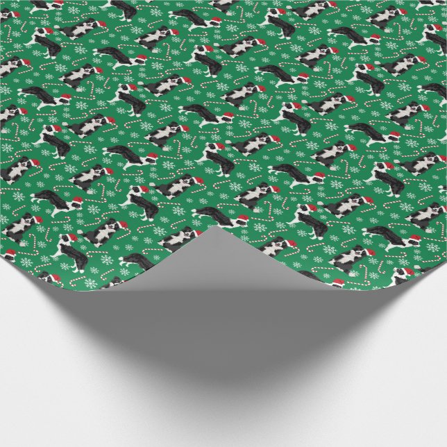 Border Collie Santa Paws christmas candy cane Wrapping Paper (Corner)