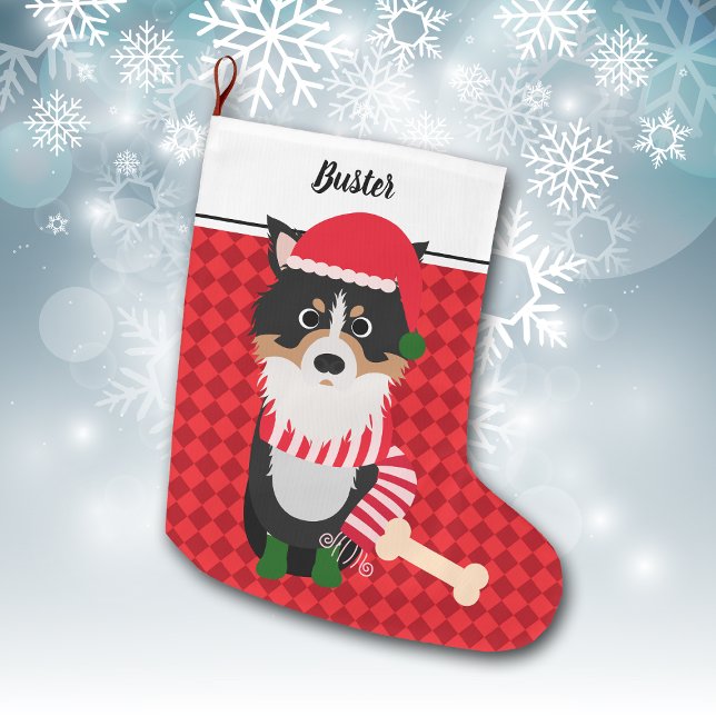 Border Collie Santa Red Personalized Large Christmas Stocking (Creator Uploaded)