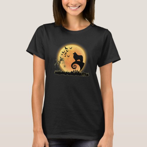 Border Collie Scary And Moon  Dog Halloween Costum T_Shirt
