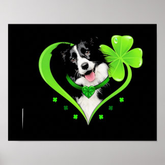 Border Collie Shamrock Heart Poster