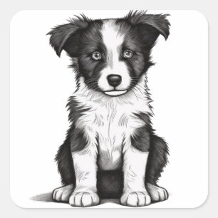 Border Collie Sheepdog Australian Shephard Puppy Square Sticker