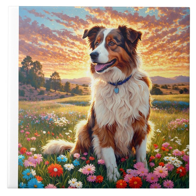 Border Collie Shepherd Dog Ceramic Tile (Front)