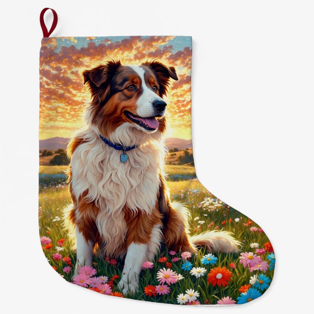 Border Collie Shepherd Dog Large Christmas Stocking (Front)