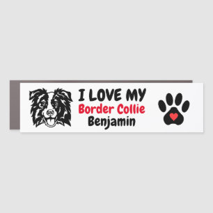 Border Collie Silhouette Heart Pawprint Car Magnet