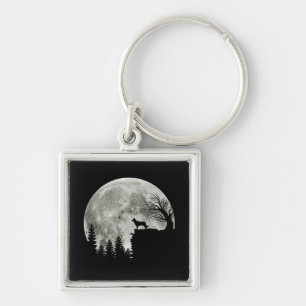 Border Collie silhouette On Mountain Halloween Dog Keychain